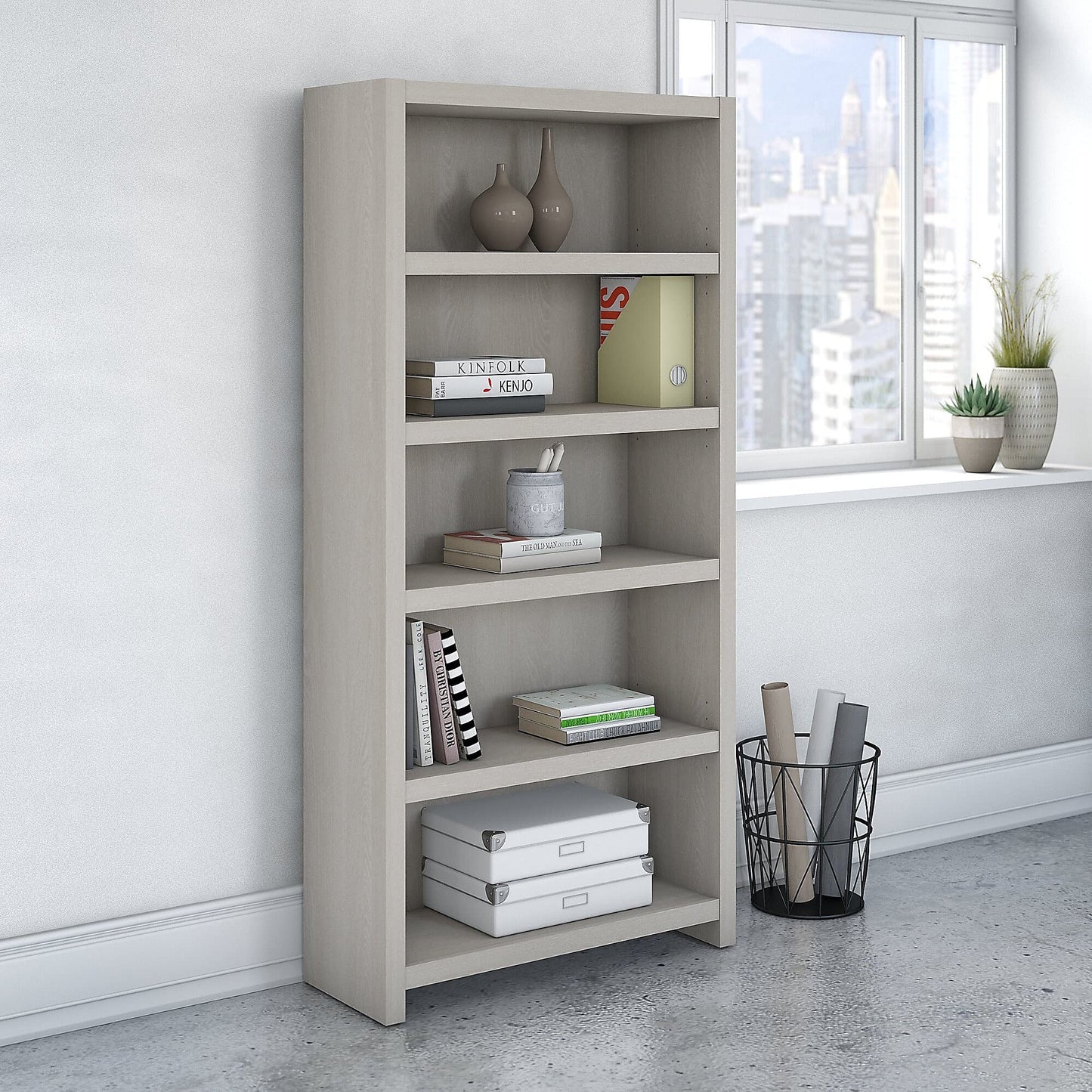 Office by kathy ireland KI60204-03 Echo 5 Shelf Bookcase, Gray Sand - WoodArtSupply