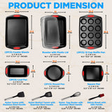 NutriChef 15-Piece Baking Pan Set - Flexible Nonstick Coating Carbon Steel Bakeware - Professional Home Kitchen Bakeware with Stackable Cookie Sheet Trays and Red Silicone Handles (Black) NutriChef
