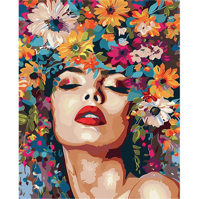 Ohhvvow Diamond Art Painting Kits for Adults, Abstract Oil Painting Girl with Flower Hair Full Drill Diamond Dots Paintings for Beginners, Round 5D Paint Gem Art Painting Kits12x16 Inch