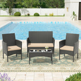 Kullavik 4 Pieces Outdoor Patio Furniture Set,PE Wicker Rattan Chairs Garden Conversation Sets with Tempered Glass Table and Soft Cushions for Lawn,Pool or Backyard,Sand Kullavik