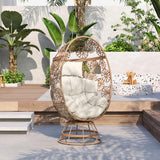 Christopher Knight Home Gary Patio Woven Faux Rattan Swivel Egg Chair, Outdoor Iron Frame Wicker Lounge Chair/Papasan/Basket Chair, Removable Cushion, Head Support, Weather Resistant, Brown+Beige Christopher Knight Home