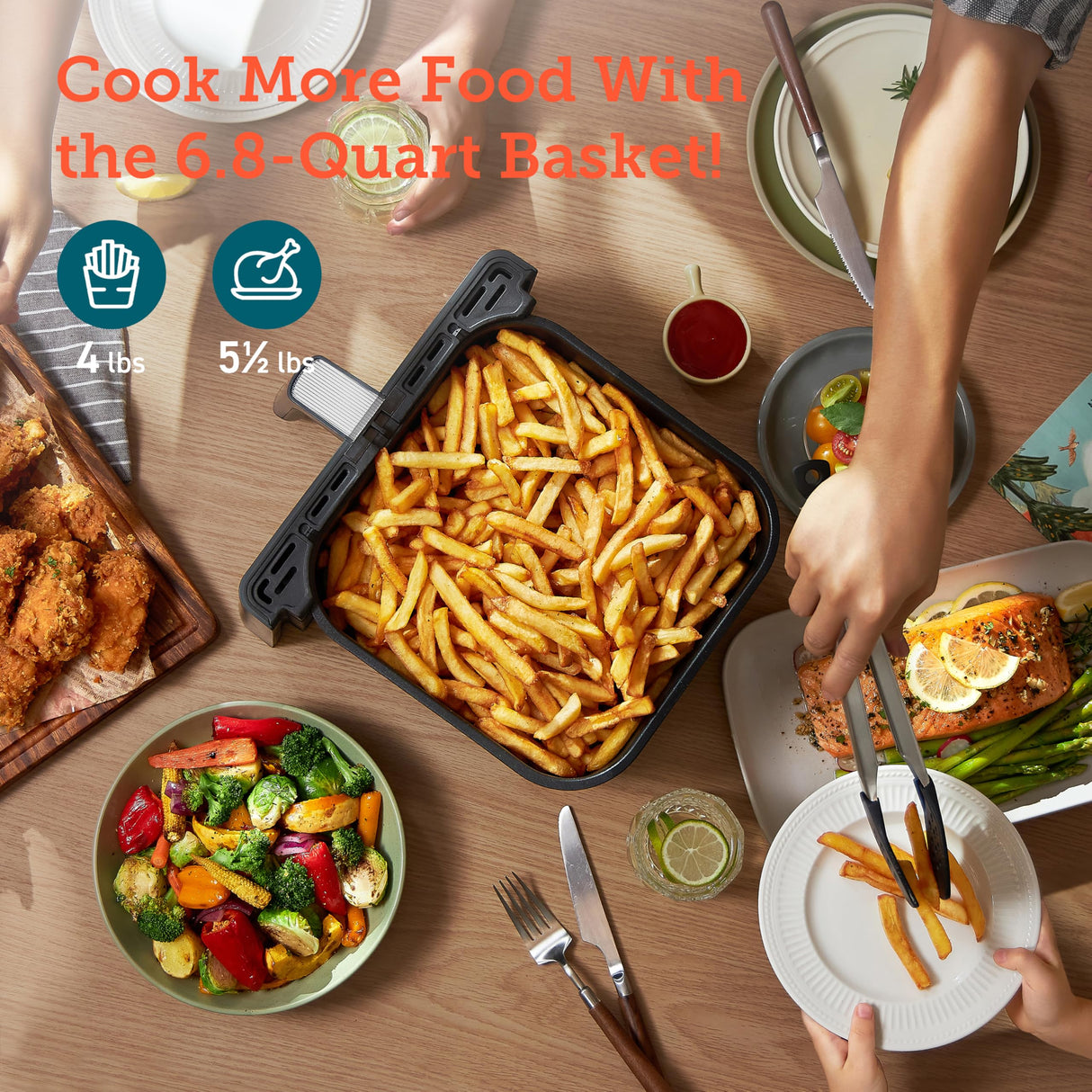 COSORI 6.8Qt Air Fryer, 12-in-1 Dual Blaze for 360° Crispy Meals, No Shaking & Preheating to Fast Cooking with Bake, Roast, Broil, 100+In-App Recipes, Dishwasher Safe COSORI