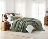 palassio Olive Green King Size Quilt Set, Muslin Cotton Shell Down-Alt Poly Filling, Soft Shabby Chic Rustic Farmhouse Country Bedspread, Textured Gauze Coverlet, Lightweight Bedding, 2 Shams palassio