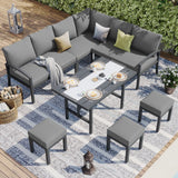 U-MAX Outdoor Patio Furniture Set, 7 Pieces Modern Metal Patio Furniture Set with Waterproof, Outdoor Dining Sofa Set with Table&Chair, Gray Cushions for Balcony, Porch, Lawn, Gray U-MAX