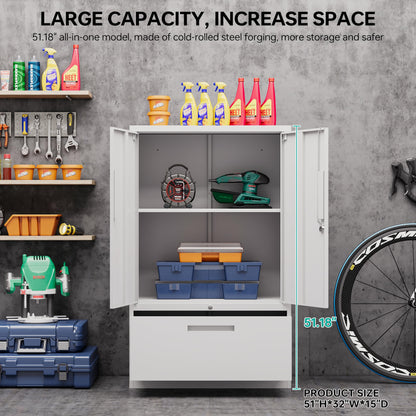 SISESOL Metal Storage Cabinet with Drawer,White File Cabinets, Locking Steel Storage Cabinet with Doors and Shelves for Home,Office,Warehouse,Garage,School,Fit A4/Letter/Legal File (1 Drawer) - WoodArtSupply