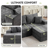 79" Boneless Cloud Loveseat Sofa Couch, Modular Foldable Floor Sofa with Ottoman, Chenille Lounge Convertible Sofa Bed for Living Room, No Assembly, Dark Grey Hatppto
