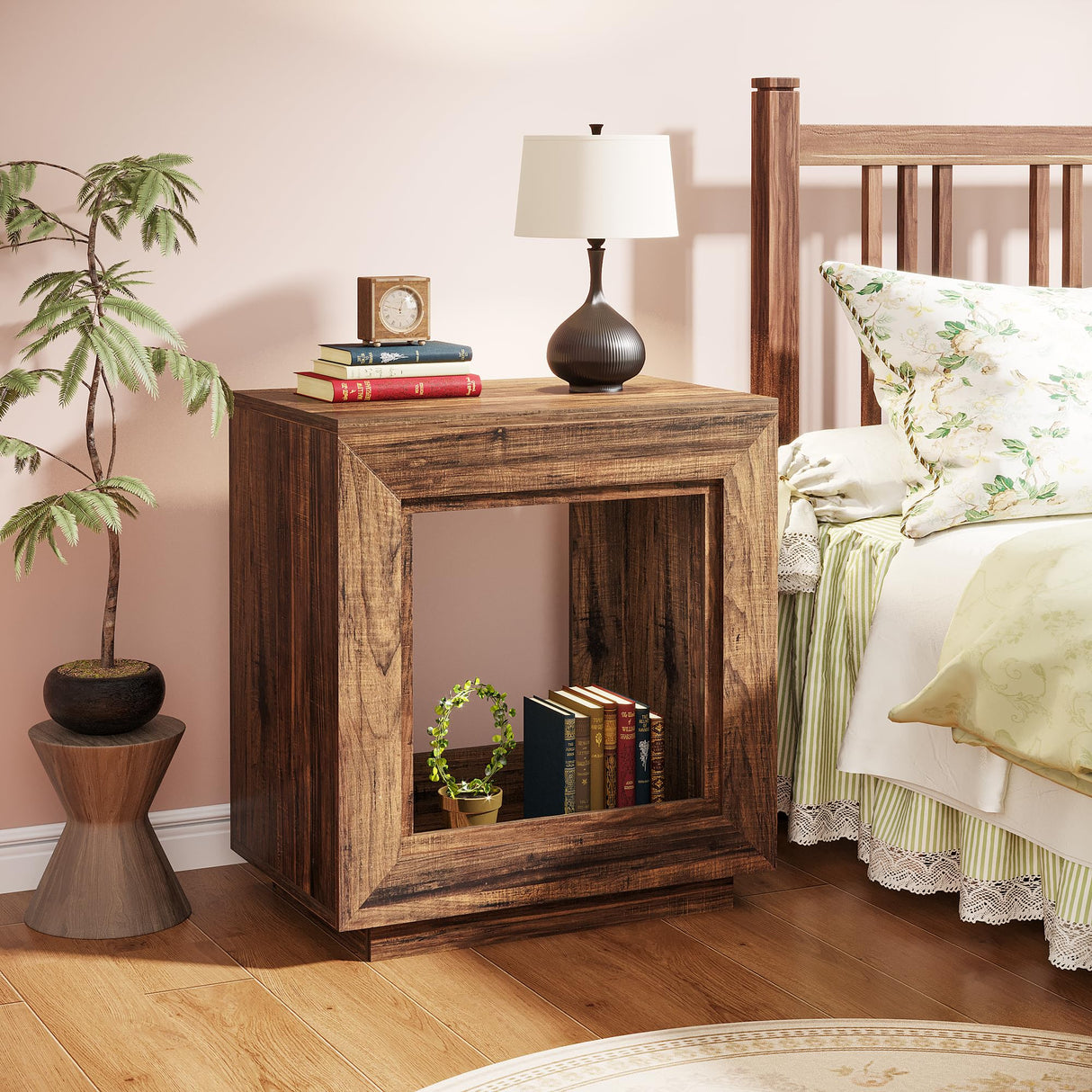 Tribesigns 24" Farmhouse End Table, 2 Tiered Side Table with Shelf Storage Industrial Sofa Side Table Nightstand for Living Room, Entrance (Rustic Brown) (1) Tribesigns