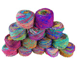 Revolution Fibers Recycled Sari Silk, Multi-Color Pure Silk Yarn, Handspun Used Sari Fabric Ribbon Scraps, Rainbow Yarn for Knitting, Weaving & Crocheting - 100 Grams per Ball Revolution Fibers