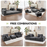 79" Boneless Cloud Loveseat Sofa Couch, Modular Foldable Floor Sofa with Ottoman, Chenille Lounge Convertible Sofa Bed for Living Room, No Assembly, Dark Grey Hatppto