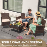 Devoko 4 Pieces Outdoor Patio Furniture Set, PE Rattan Wicker Chairs Balcony Lawn Porch Patio Furniture Sets with Beige Cushion and Table (Brown) Devoko