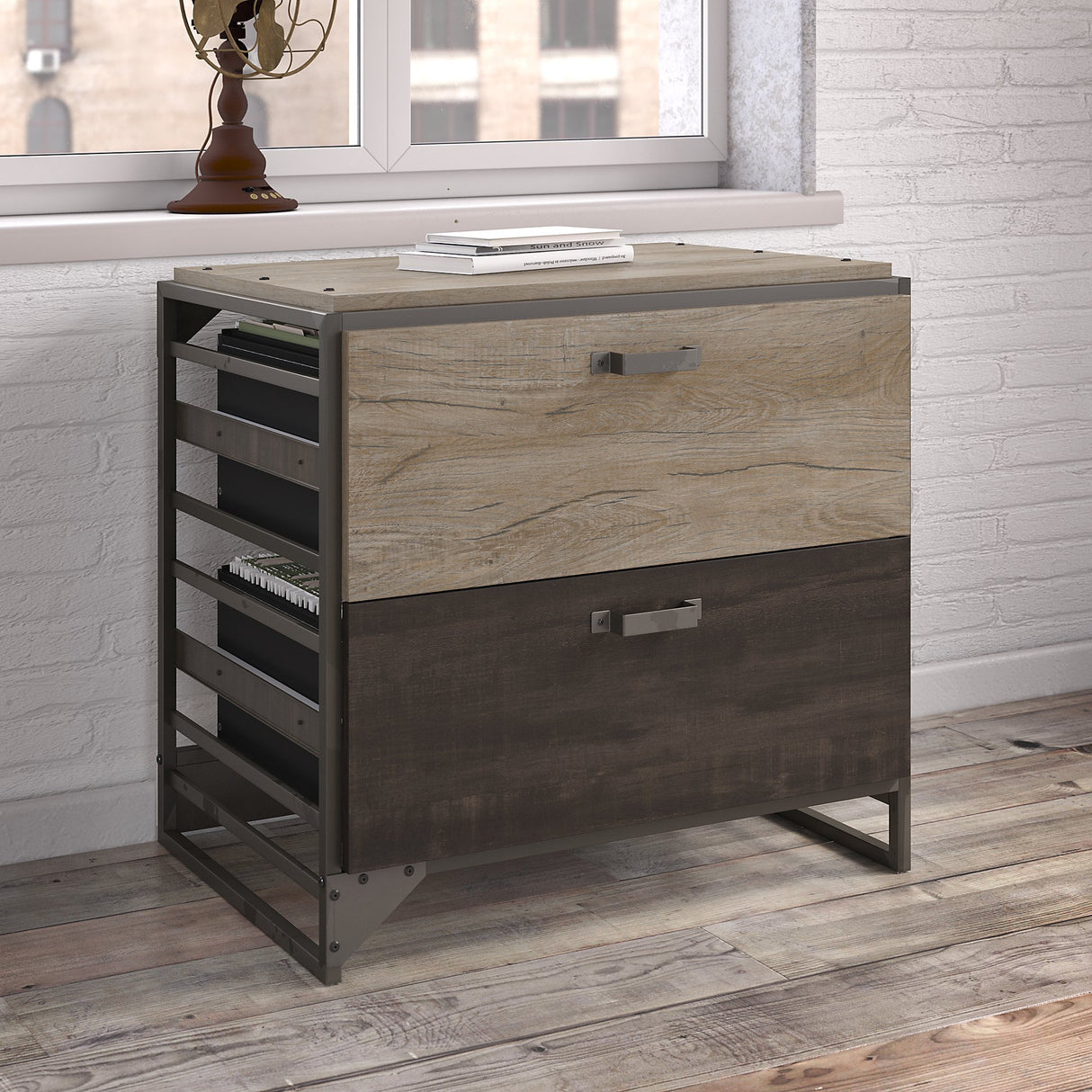 Bush Furniture Refinery Lateral File Cabinet, Rustic Gray (RFF132RG-03) Bush Business Furniture
