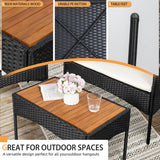 Shintenchi 4-Piece Patio Furniture Set, Outdoor Wicker Patio Conversation Furniture Set with Cushions and Wooden Tabletop for Paito Lawn Backyard, White Cushion Shintenchi