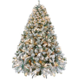 Yaheetech 7.5ft Pre-lit Artificial Christmas Tree W/Incandescent Warm White Lights, Snow Flocked Full Prelighted Xmas Tree W/1284 Branch Tips, 550 Incandescent Lights & Foldable Stand, Green & White Yaheetech
