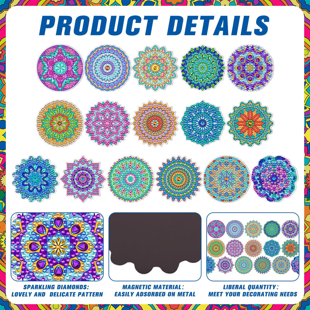Umigy 16 Pcs Mandala Diamond Art Kits Mandala Diamond Painting Fridge Refrigerator Art Painting Stickers Decals Gift for Adults DIY Crafts Home Decor Umigy