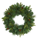 Nearly Natural 24in. Mixed Pine Artificial Christmas Wreath with 35 Clear LED Lights and Pinecones Nearly Natural