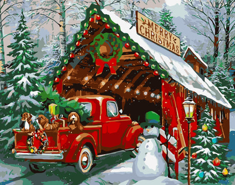 Eiazuiks Christmas Paint by Number for Adults. Truck Paint by Numbers for Adults Beginner Drawing Paintwork with 3 Paintbrushes Paint Canvas Oil Painting 16” x 20” Eiazuiks