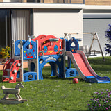 Nyeekoy 9-in-1 Castle Amusement Playground Playhouse, Indoor Outdoor Playset for Toddlers Age 1-3, Backyard Climber Play Set Slide for Kids Baby (Blue) Nyeekoy