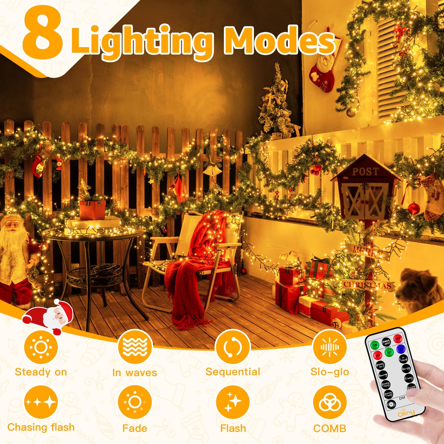 Ollny Cluster Lights Christmas 400LED 20FT, Warm White Christmas Tree Lights 8 Modes Timer Remote, Waterproof Connectable String Lights for Outdoor Indoor Outside Garland Xmas Decorations