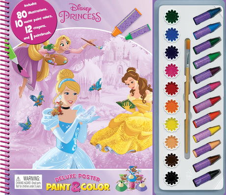 Phidal - Disney Princess Deluxe Poster Paint & Color - with 80 Coloring Pages, 10 Water Color Paints and 12 Crayons for Kids and Children Learning Fun (Deluxe Poster and Paint) Phidal