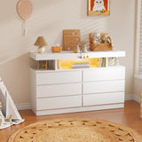 BEWISHOME White Dresser for Bedroom with Charging Station and LED Lights, 6 Drawer Dresser Chests of Drawers, Wood Dresser for Closet, Modern Wide Dresser with Open Space, TV Stand, White KCG02W BEWISHOME