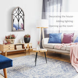 HOMCOM 36.5" x 23.5" Large Farmhouse Wall Mirror, Arch Window Mirror for Wall Decor in Living Room, Bedroom, Entryway, Rustic Wood Grain HOMCOM