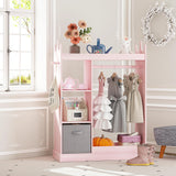 UTEX Kids Armoire Wardrobe Closet with Mirror and Storage Bin, Pink, 33.4 in W x 15.75 in D x 44.5 in H UTEX