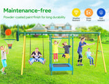 Vibemo Swing Sets for Backyard, 5-in-1 Outdoor Swing Set, 660 lbs Heavy Duty Extra Large Metal Kids Swing Sets with Trampoline, Platform Swing, 2 Swings and Basketball Hoop Vibemo