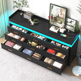jiteentarou Drawer Dresser with Charging Station and LED Lights, Modern Chest of Drawers with Power Outlet, Organizer Cabinet for Bedroom, Living Room, Entryway(Black) jiteentarou