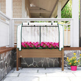 Outsunny Raised Garden Bed with PE Greenhouse Cover Outdoor Elevated Wood Planter Box for Herbs and Vegetables, Use for Patio, Backyard, Balcony, 48 x 22 x 46 inch, Brown Outsunny