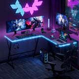 Mr IRONSTONE Gaming Desk with LED Lights, L Shaped Desk Corner with Cup Holder & Headphone Hook, Computer Desk Home Office Desks with Large Monitor Stand, Carbon Fiber Surface, Black 51 Inch Mr IRONSTONE