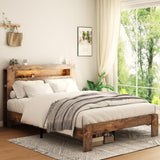 SAMTRA Modern King Wood Bed Frame with LED Headboard, Storage & Bookshelf SAMTRA