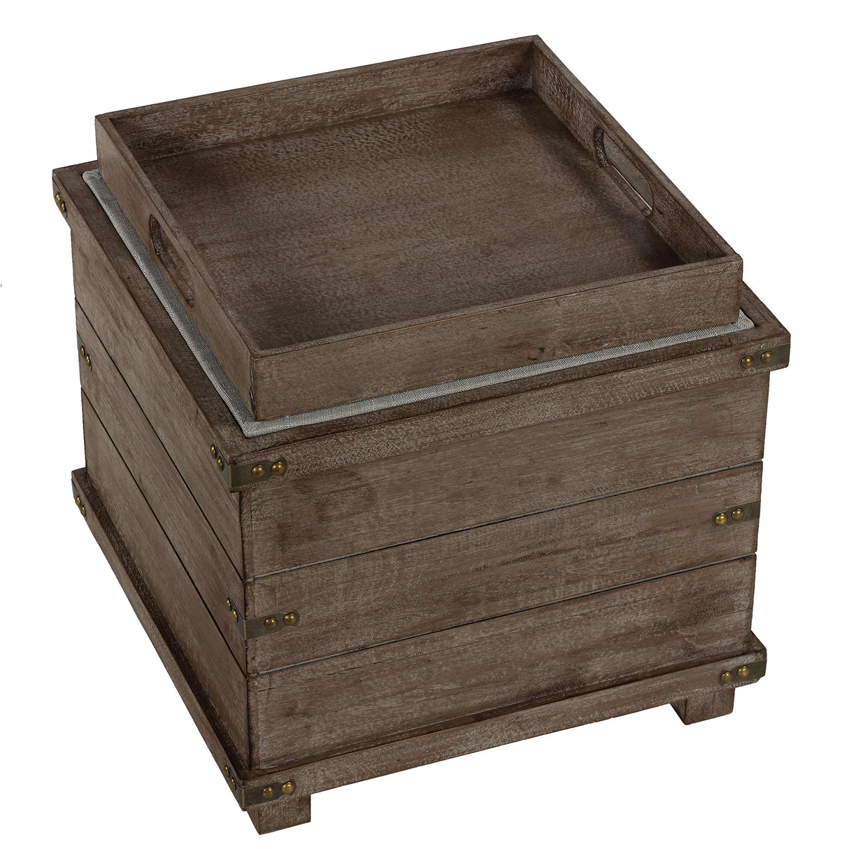Cortesi Home Scusset Storage Chest Tray Ottoman in Fabric and Wood, Grey, 15.75"W x 15.75"L x 15.5"H Cortesi Home