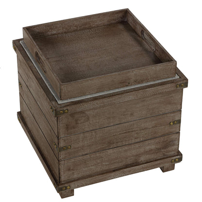 Cortesi Home Scusset Storage Chest Tray Ottoman in Fabric and Wood, Grey, 15.75"W x 15.75"L x 15.5"H