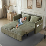 CAPCAEK Queen Size Pull Out Couch Sleeper Sofa Bed, 3-in-1 Convertible Futon Couch for Living Room with Storage Pockets & Arm Pillows, Modern Corduroy Sofa Bed(Green) CAPCAEK
