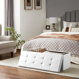 SONGMICS MAZIE Collection - 43 Inches Storage Ottoman Bench with Flipping Lid, Storage Chest with Iron Frame Support, Load 660 lb, for Living Room, Bedroom, Synthetic Leather, White ULSF75WT SONGMICS
