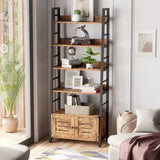 IRONCK Rustic Brown 4-Tier Industrial Ladder Bookshelf with Louvered Doors and Cabinet IRONCK