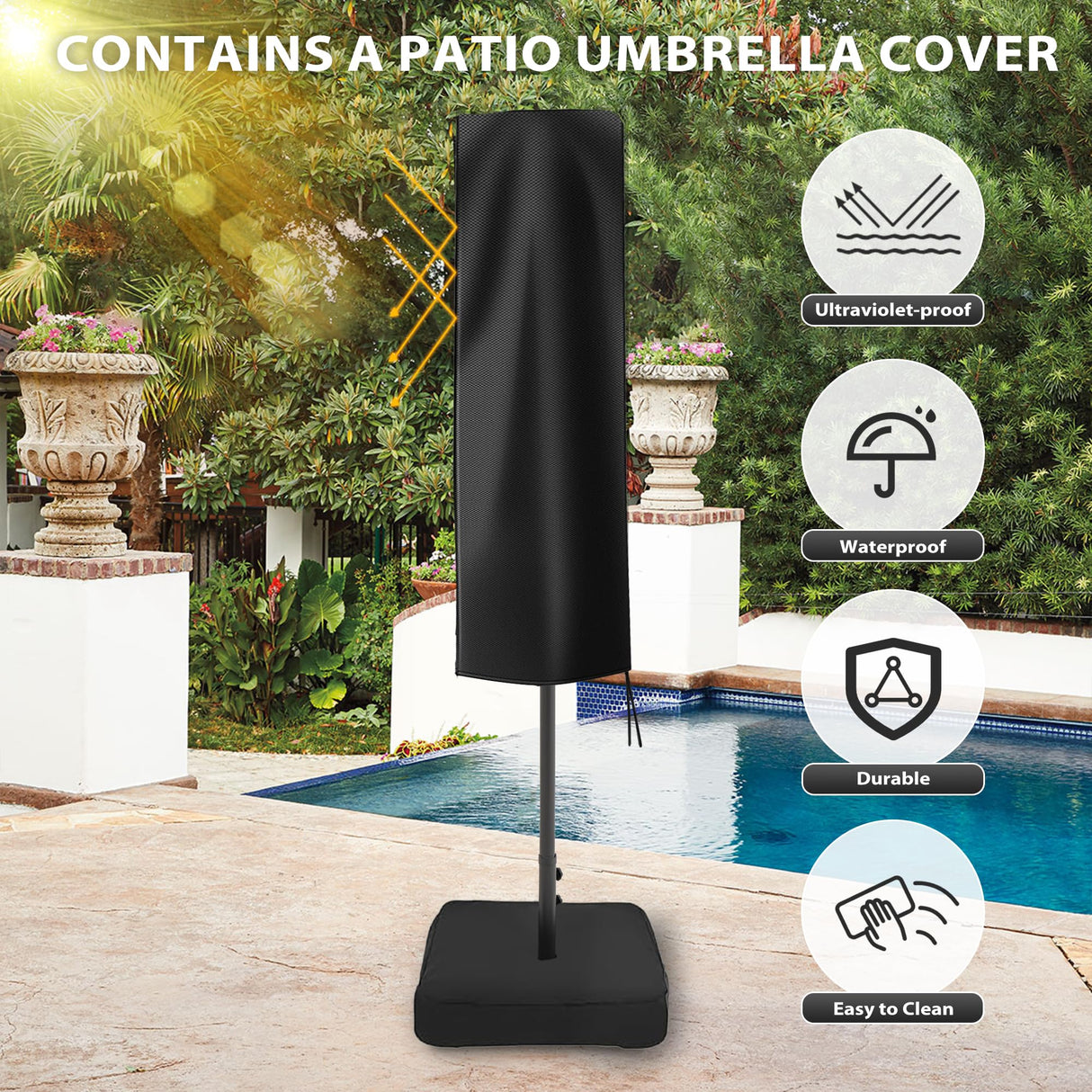 Sundale Outdoor 40LED 15ft Large Patio Umbrellas with Base Included and Umbrella Cover, Outdoor Double-Sided Umbrella with Solar Lights Red Sundale Outdoor