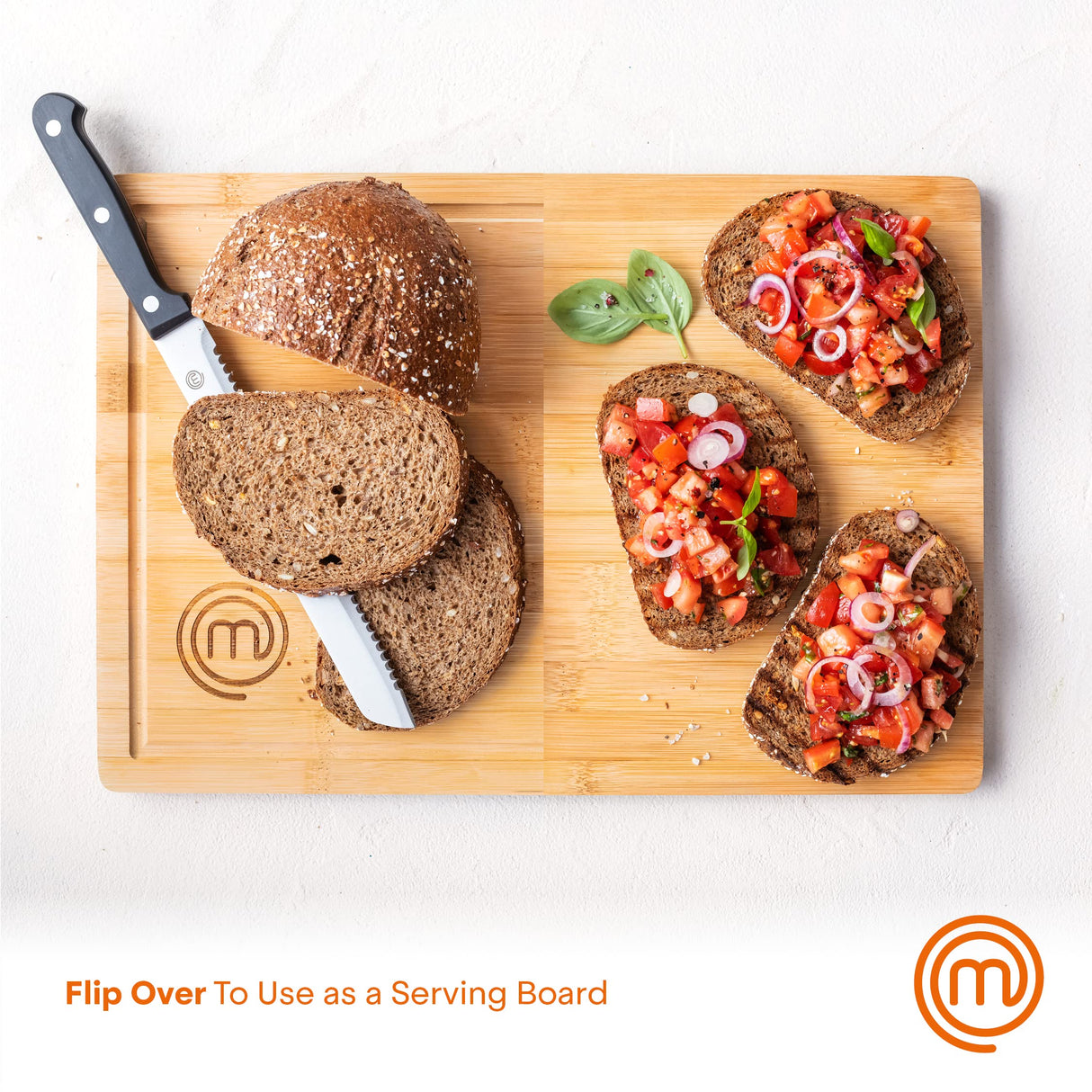 MasterChef Bamboo Cutting Board for Meat, Butcher Block Countertop, Large Chopping Board Wood 18" x 12", Natural, Organic & Food Safe Surface, Reversible Wooden Cutting Board with Juice Groove MasterChef