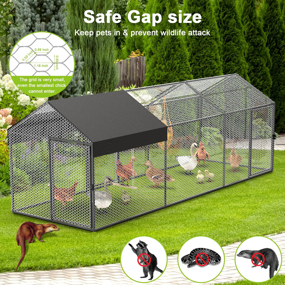 Large Metal Chicken Coop Chicken run for 10-12 chickens 120"L×40"W×40"H Portable Tractor Chicken Run with Cover & Swing, Outdoor Backyard Farm Chicken pen for Ducks, geese, dogs, rabbits, cats, etc. SPIDERCAMP