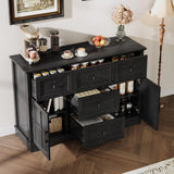 HDDDZSW Farmhouse Sideboard Buffet Cabinet with Storage, 47.3" Large Sideboard Cabinet with 5 Drawers & 2 Doors, Wood Coffee Bar Table for Kitchen, Living Room (Black) HDDDZSW