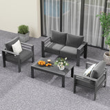 Solaste Outdoor Aluminum Furniture Set,4 Pieces Patio Sectional Chat Sofa Outdoor Conversation Set with Table,Dark Grey Solaste