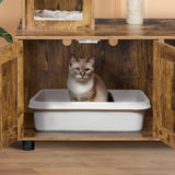 Yaheetech Litter Box Enclosure with Cat Tree, All-in-one Indoor Cat House w/Scratching Posts, Wooden Cat Litter Box Furniture w/Cat Condo, Platform, Rustic Brown/Beige Yaheetech