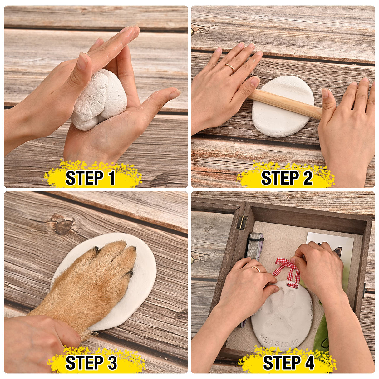 Gognlvn Pet Memorial Shadow Box with Clay Paw Print Impression Kit,Dog Wood Picture Frame Ornament as Loss Pet Keepsake and Gifts for Pet Lover Gognlvn