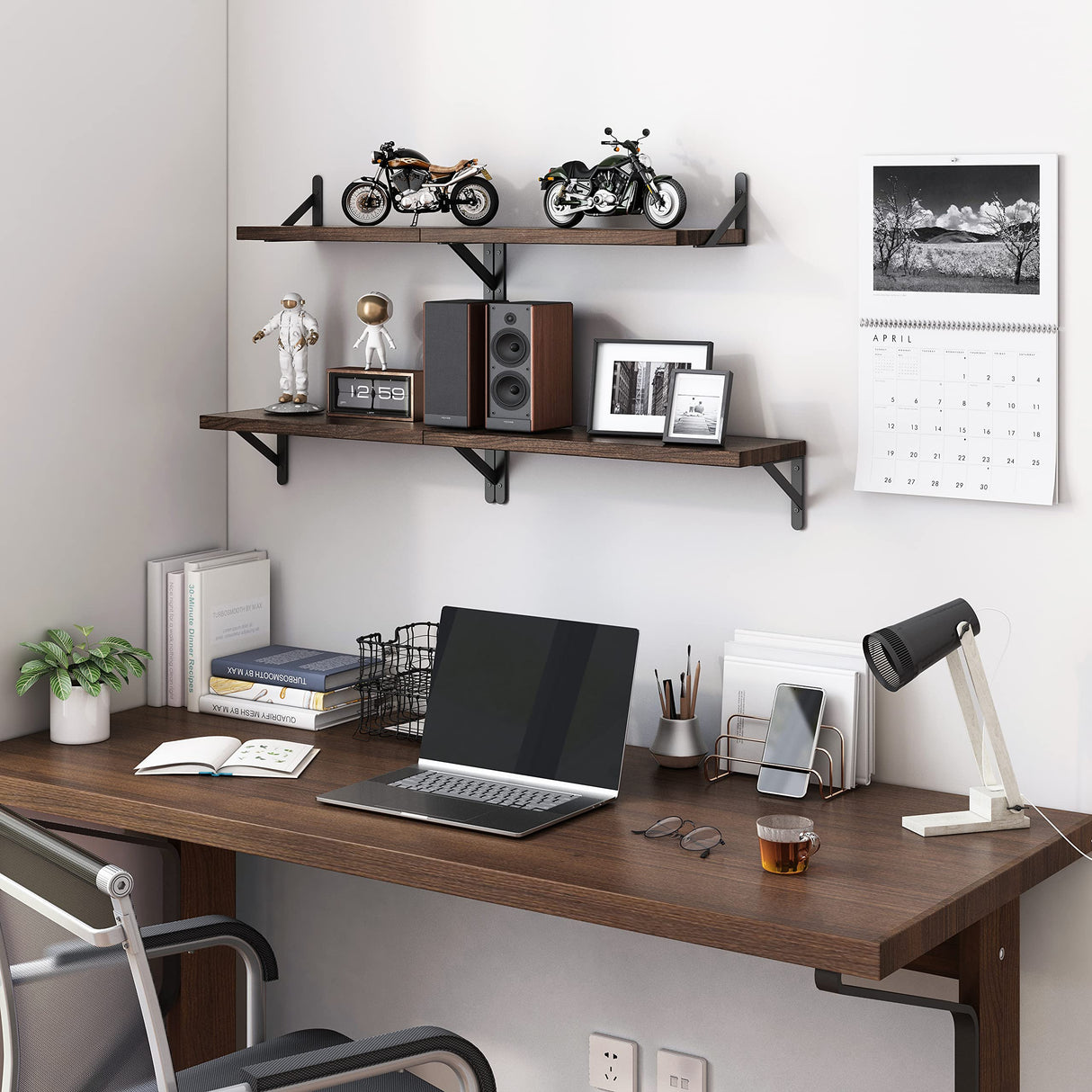 YGEOMER Floating Shelves for Wall, Different Sizes Dark Carbonized Brown Wall Shelves for Living Room, Bathroom, Bedroom, Kitchen, Home Decor (Set of 4) YGEOMER