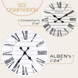 ALBEN Large Farmhouse Wall Clock - 24 inch Round Shiplap Farmhouse Style Clock Bundled with Decorative Reversible Wooden Sign ALBEN