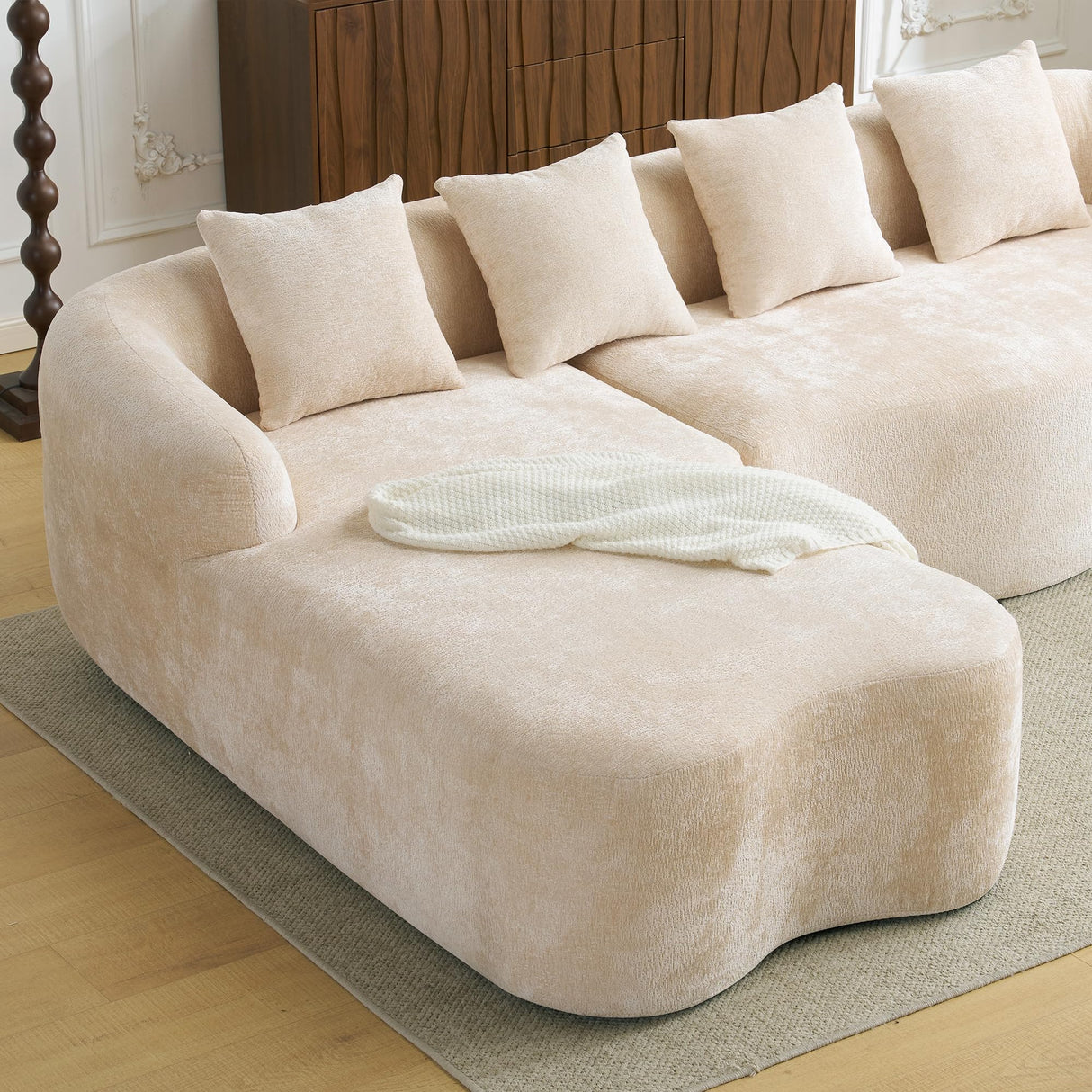 KEIKI 104.7" Cloud Sofa, L-Shape Sectional Sofa with Curved Chaise, Futon Sofa Couch Folding Mattress for Living Room, Guest, Bedroom,No Assembly Required, Beige KEIKI