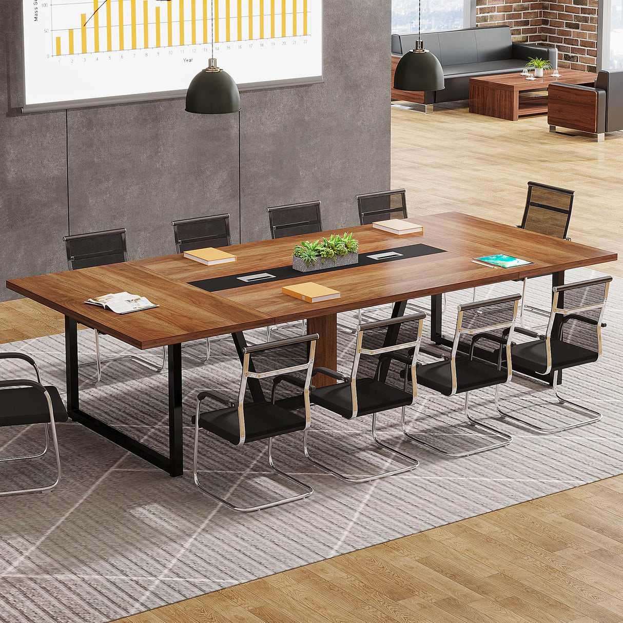 Tribesigns 8FT Conference Table, 94.49 L x 47.24 W x 29.53 H Inches Large Meeting Table/Podcast Table for 10 People, Business Style Wooden Training Table with Strong Metal Frame for Office Conference Tribesigns