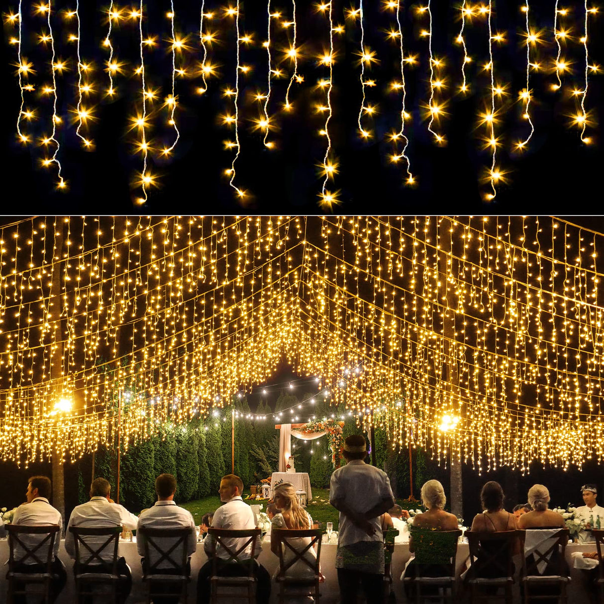 66ft Icicle Lights for Outside - 640 LED Christmas Lights Outdoor with 120 Drops 8 Modes, Plug in Twinkle Light Outside for Holiday Wedding Party Tree Room Indoor Thanksgiving Decoration, Warm White Nielfoi