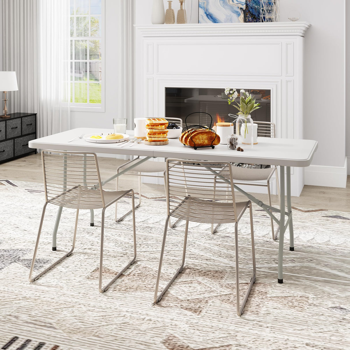 YITAHOME Heavy-Duty 6ft Folding Table with Handle, Portable Rectangle Folding Table for Easy Storage, Ideal for Outdoors Camping, Picnics, Parties & Indoor Events, White YITAHOME