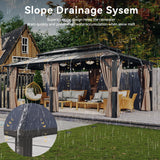 Aoxun 12'x20' Hardtop Gazebo, Aluminum Frame Permanent Pavilion with Curtains and Netting, Outdoor Polycarbonate Double Roof Canopy, Designed for Garden, Lawns, Patio Aoxun